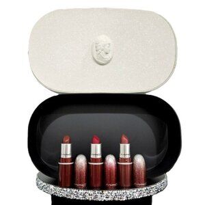MAC gift set 3 Lipsticks DUBONNET RUBY WOO BRICK O LA mini glitter case NEW